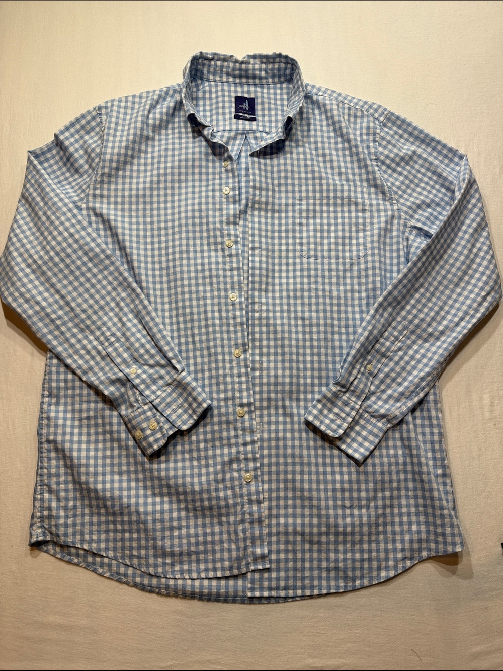 johnnie-O Light Blue and White Checked Button-Down Shirt